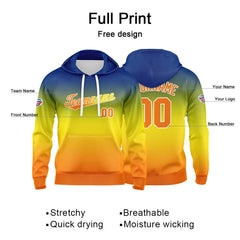 Benutzerdefinierter Verlauf Hoodie für Mann, Frau, Mädchen, Junge. Drucken Sie Ihr Logo, Ihren Namen und Ihre Nummer Gelb Orange