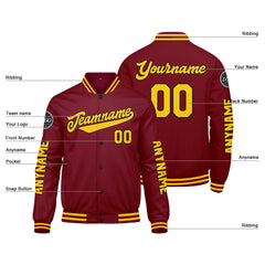 Maßgeschneiderte Crimson Gelb Letterman Varsity Jacket Individuelle Stickerei Druck nach Ihrem Wunsch
