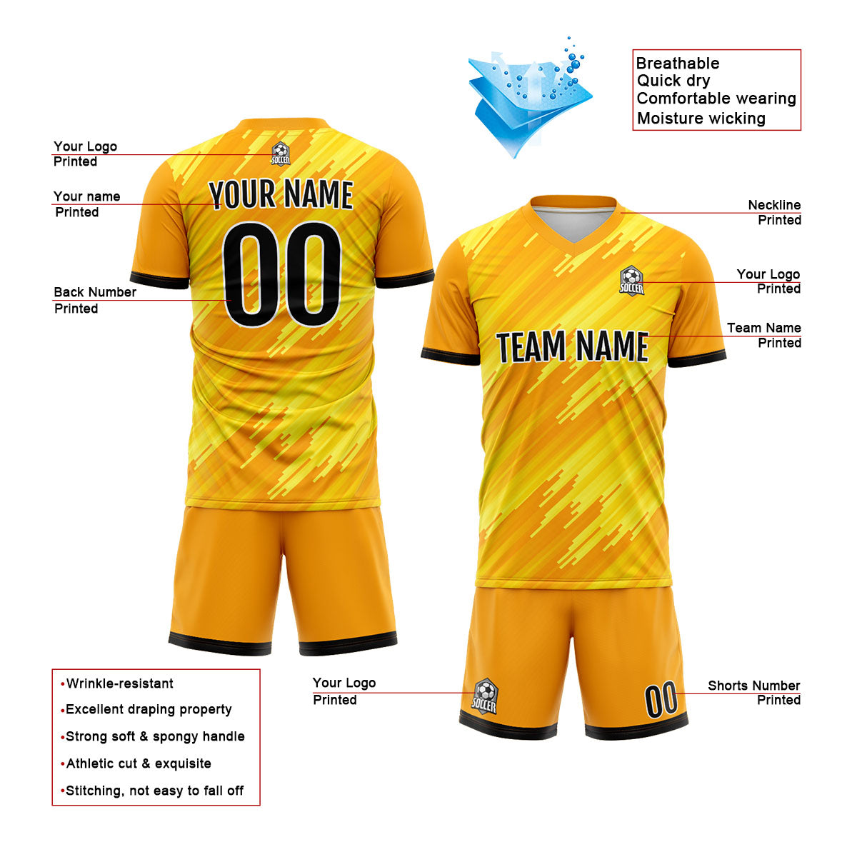 Benutzerdefinierte Orange Fußball Trikots für Männer Frauen Personalisierte Fußball Uniformen für Erwachsene und Kind