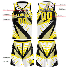 Benutzerdefinierter Weiß Schwarz Gelb Basketball Jersey Uniform Anzug gedruckt Ihr Logo Name Nummer