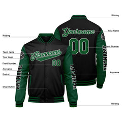 Maßgeschneiderte Grün Schwarz Letterman Varsity Jacket Individuelle Stickerei Druck nach Ihrem Wunsch