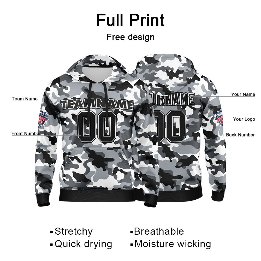 Benutzerdefinierter Sweatshirt-Hoodie für Mann, Frau, Mädchen, Junge. Drucken Sie Ihr Logo, Ihren Namen und Ihre Nummer Schwarz- Grau