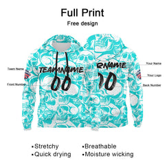 Benutzerdefinierter Sweatshirt-Hoodie für Mann, Frau, Mädchen, Junge. Drucken Sie Ihr Logo, Ihren Namen und Ihre Nummer Hellblau&Weiß