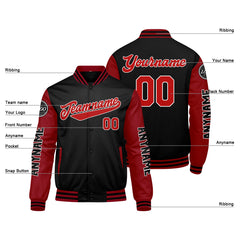 Maßgeschneiderte Rot Schwarz Letterman Varsity Jacket Individuelle Stickerei Druck nach Ihrem Wunsch