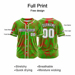 Benutzerdefinierte Baseball Jersey Personalisierte Baseball Shirt genäht und Druck Grün&Rot