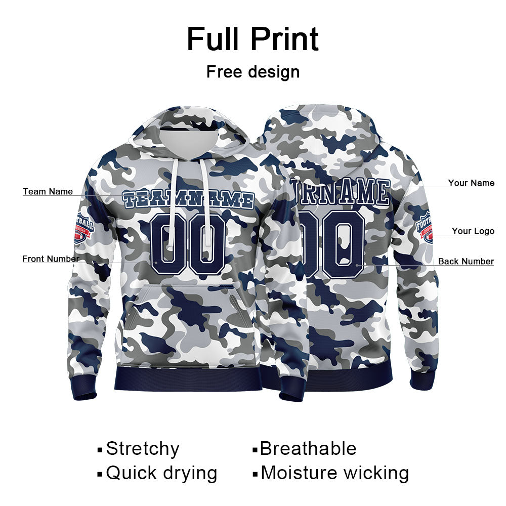 Benutzerdefinierter Sweatshirt-Hoodie für Mann, Frau, Mädchen, Junge. Drucken Sie Ihr Logo, Ihren Namen und Ihre Nummer Marinegrau