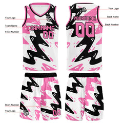 Benutzerdefinierter Weiß Schwarz Rosa Basketball Jersey Uniform Anzug gedruckt Ihr Logo Name Nummer