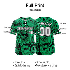 Benutzerdefinierte Baseball Jersey Personalisierte Baseball Shirt genäht und Druck Monster-Grün