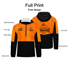 Anpassbare Orange Tarnung Winddichte Softshell Kapuzenjacke - Vollverschluss, Logo- & Text-Druck