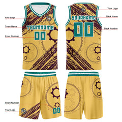 Benutzerdefinierter Hellgelb Braun Basketball Jersey Uniform Anzug gedruckt Ihr Logo Name Nummer