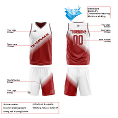 Benutzerdefinierte Weiß Rot Reversible Basketball Jersey Personalisierte Print Name Nummer Logo