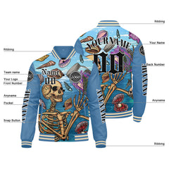 Maßgeschneiderte Hellblau Letterman Varsity Jacket Individuelle Stickerei Druck nach Ihrem Wunsch