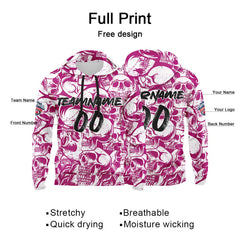 Benutzerdefinierter Sweatshirt-Hoodie für Mann, Frau, Mädchen, Junge. Drucken Sie Ihr Logo, Ihren Namen und Ihre Nummer Rot Violett&Weiß