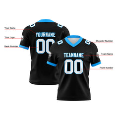 Benutzerdefinierte Schwarz Himmelblau Fußball Trikots Personalisierter Name Nummer Logo