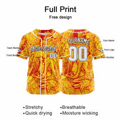 Benutzerdefinierte Baseball Jersey Personalisierte Baseball Shirt genäht und Druck Gelb&Rot