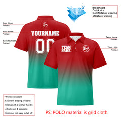 Benutzerdefinierte Rot Cyan Fußball Gradient Polo-Shirts Fügen Sie Ihr Einzigartiges hinzu Logo/Name/Nummer