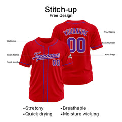 Benutzerdefinierte Authentisch Baseball-Trikot Rot- Lila