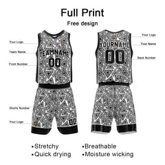 Benutzerdefinierte Weiß Schwarz Reversible Basketball Jersey Personalisierte Name Nummernlogo drucken