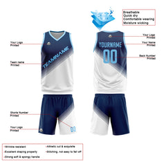 Benutzerdefinierte Marine Weiß Reversible Basketball Jersey Personalisierte Print Name Nummer Logo