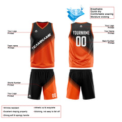 Benutzerdefinierte Schwarz Orange Reversible Basketball Jersey Personalisierte Print Name Nummer Logo