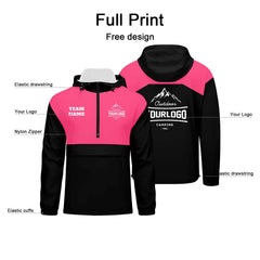 Anpassbare Rosa Schwarz Winddichte Softshell Kapuzenjacke - Vollverschluss, Logo- & Text-Druck