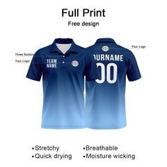 Benutzerdefinierte Marine Hellblau Fußball Polo-Shirts Fügen Sie Ihr Einzigartiges hinzu Logo/Name/Nummer