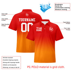 Benutzerdefinierte Rot Orange Fußball Gradient Polo-Shirts Fügen Sie Ihr Einzigartiges hinzu Logo/Name/Nummer