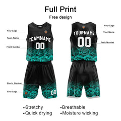 Benutzerdefinierte Rosengrün Reversible Basketball Jersey Personalisierte Name Nummernlogo drucken