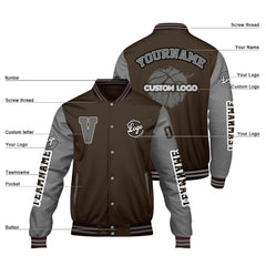 Maßgeschneiderte Braun Grau Letterman Varsity Jacket Individuelle Stickerei Druck nach Ihrem Wunsch