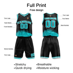 Benutzerdefinierter Schwarze Teal Basketball Jersey Uniform Anzug gedruckt Ihr Logo Name Nummer