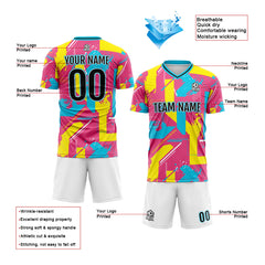 Benutzerdefinierte Rosa Gelb Fußball Trikots für Männer Frauen Personalisierte Fußball Uniformen für Erwachsene und Kind