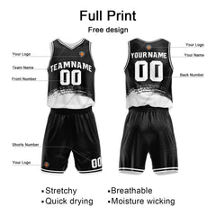 Benutzerdefinierter Schwarz Weiß Basketball Jersey Uniform Anzug gedruckt Ihr Logo Name Nummer