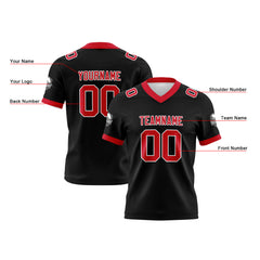 Benutzerdefinierte Schwarz Rot Fußball Trikots Personalisierter Name Nummer Logo