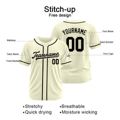 Benutzerdefinierte Authentisch Baseball-Trikot Creme-Schwarz