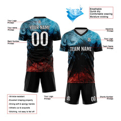 Benutzerdefinierte Wasser und Feuer Fußball Trikots für Männer Frauen Personalisierte Fußball Uniformen für Erwachsene und Kind