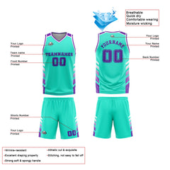 Benutzerdefinierter Cyan Lila Basketball Jersey Uniform Anzug gedruckt Ihr Logo Name Nummer