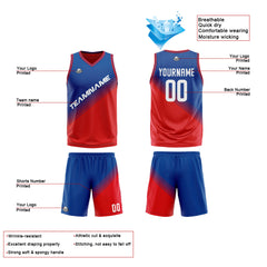 Benutzerdefinierte Blau Rot Reversible Basketball Jersey Personalisierte Print Name Nummer Logo