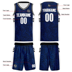 Benutzerdefinierter Schwarz Blau Basketball Jersey Uniform Anzug gedruckt Ihr Logo Name Nummer