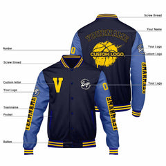 Maßgeschneiderte Marine Königliche Letterman Varsity Jacket Individuelle Stickerei Druck nach Ihrem Wunsch