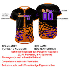 Benutzerdefiniert Orange Lila Personalisierter Baseball Jersey mit Farbverlauf Team Uniform mit Namen und Nummer