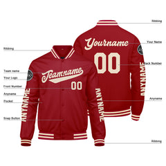 Maßgeschneiderte Rot Creme Letterman Varsity Jacket Individuelle Stickerei Druck nach Ihrem Wunsch