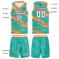 Benutzerdefinierte Teal Orange Reversible Basketball Jersey Personalisierte Print Name Nummer Logo