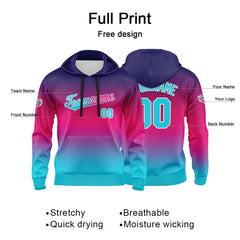 Benutzerdefinierter Verlauf Hoodie für Mann, Frau, Mädchen, Junge. Drucken Sie Ihr Logo, Ihren Namen und Ihre Nummer Mauve Blau