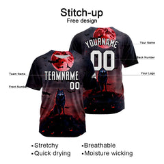 Benutzerdefinierte Baseball Jersey Personalisierte Baseball Shirt genäht und Druck Blutmond Wolf