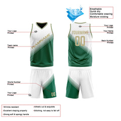 Benutzerdefinierte Weiß Grün Reversible Basketball Jersey Personalisierte Print Name Nummer Logo