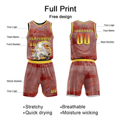 Benutzerdefinierter Rot Gelb Basketball Jersey Uniform Anzug gedruckt Ihr Logo Name Nummer