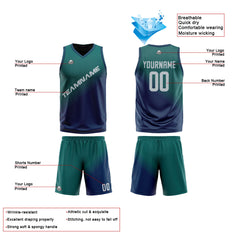 Benutzerdefinierte Grün Blau Reversible Basketball Jersey Personalisierte Print Name Nummer Logo