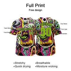 Benutzerdefinierte Baseball Jersey Personalisierte Baseball Shirt genäht und Druck Monster-Bunt