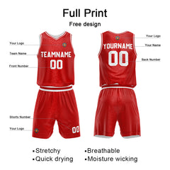 Benutzerdefinierte Rot Reversible Basketball Jersey Personalisierte Name Nummernlogo drucken