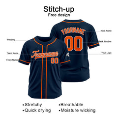 Benutzerdefinierte Authentisch Baseball-Trikot Marine-Orange